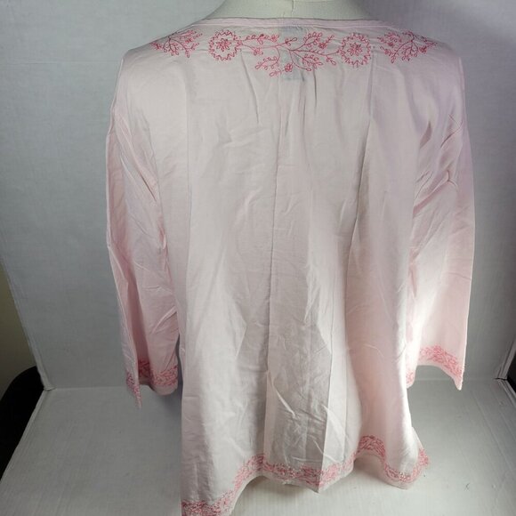 Bass Pink Lightweight Floral Embroidered Bead Cotton 3/4 Sleeve Tunic Size L - Picture 7 of 10